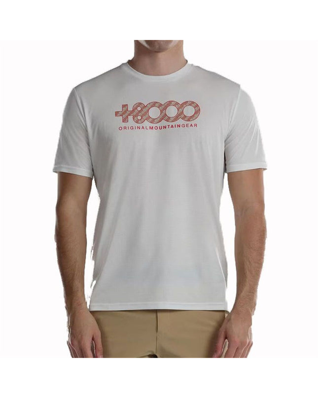 White +8000 short-sleeve T-shirt for outdoor activities, featuring breathable fabric suitable for camping and hiking.
