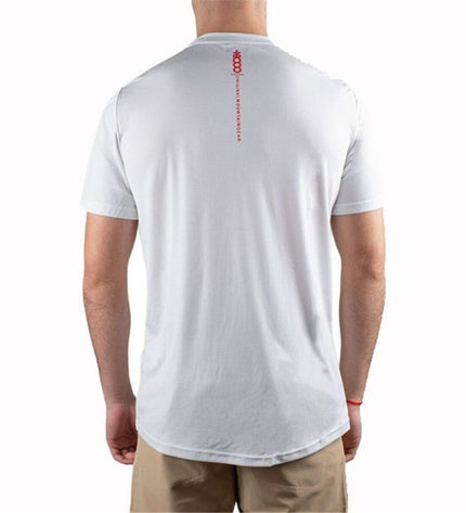 White +8000 short-sleeve sports T-shirt for outdoor activities, ideal for camping and hiking, featuring breathable fabric.
