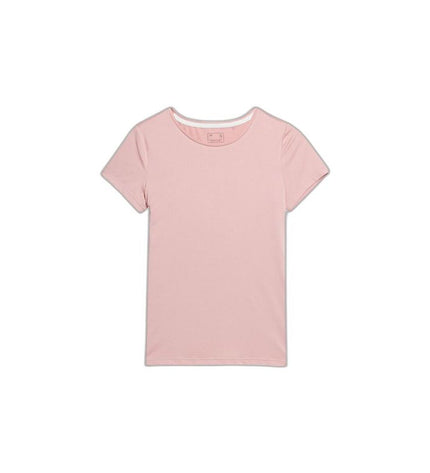 Pink 4F sport T-shirt with short sleeves, ideal for outdoor activities like camping and hiking.
