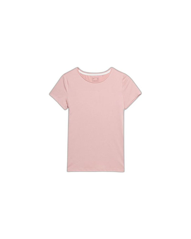 Pink 4F sport T-shirt with short sleeves, ideal for outdoor activities like camping and hiking.