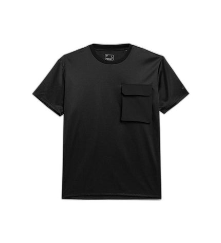 Black 4F sport T-shirt with short sleeves, ideal for outdoor activities like camping and hiking.