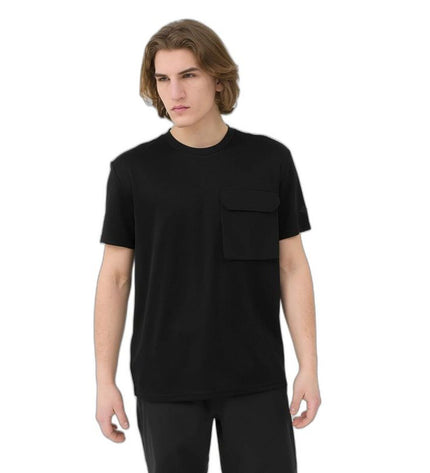 Black 4F short-sleeve T-shirt for sport and outdoor activities, ideal for camping and hiking.