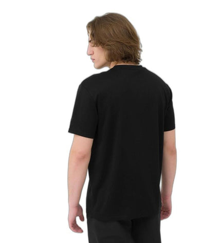 Black 4F short-sleeve T-shirt for sport and outdoor activities, ideal for camping and hiking, shown on a white background.
