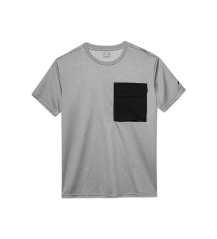 Light gray 4F short-sleeve T-shirt for sport and outdoor activities, ideal for camping and hiking.