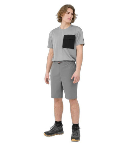 Gray 4F sport T-shirt with short sleeves, ideal for outdoor activities like camping and hiking.