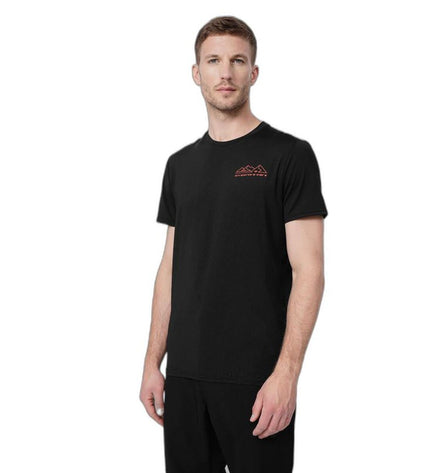 Black 4F sport T-shirt with short sleeves, ideal for outdoor activities like camping and hiking.