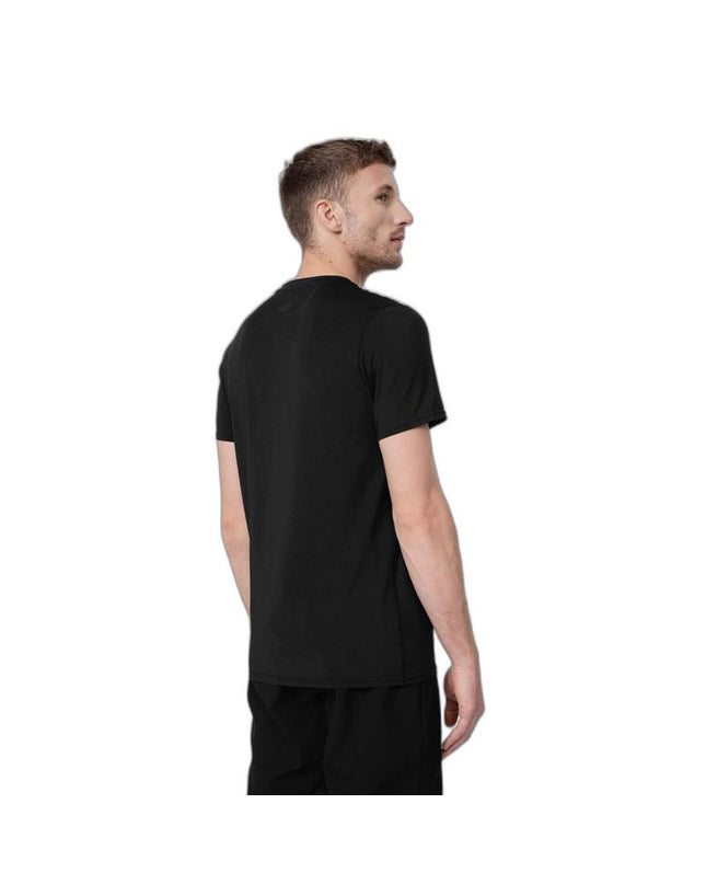 Black 4F short-sleeve sport T-shirt ideal for outdoor activities like camping and hiking, featuring breathable fabric and athletic fit.