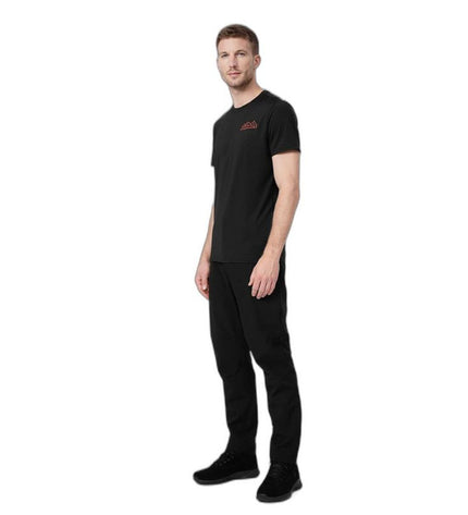 Black 4F short-sleeve T-shirt for sports and outdoor activities, ideal for camping and hiking, shown on a white background.