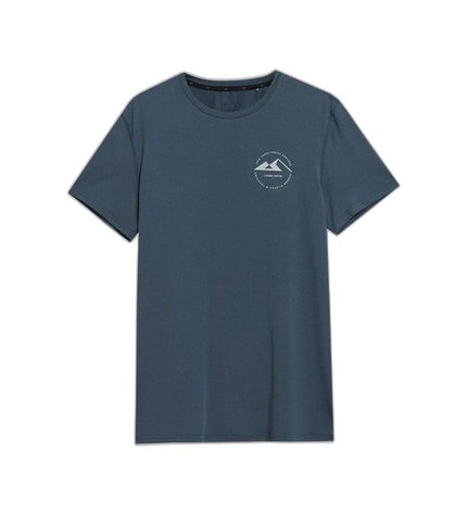 Dark blue 4F sport T-shirt with short sleeves, ideal for outdoor activities and hiking, shown on a mannequin.