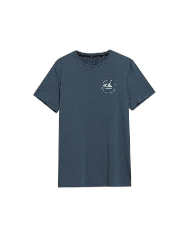 Dark blue 4F sport T-shirt with short sleeves, ideal for outdoor activities and hiking, shown on a mannequin.