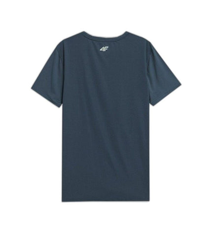 Dark blue 4F sport T-shirt with short sleeves, suitable for outdoor activities, camping, and hiking.