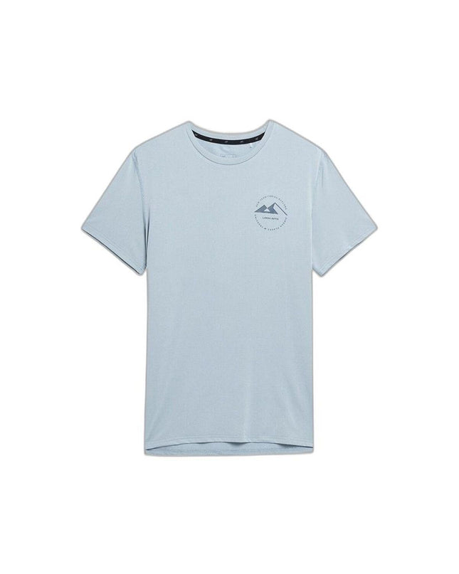 Light blue 4F short-sleeve T-shirt for sport and outdoor activities, ideal for camping and hiking.