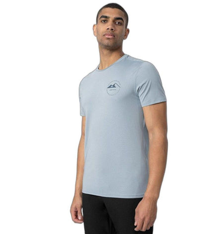 Light blue 4F short-sleeve T-shirt for sport and outdoor activities, suitable for camping and hiking.