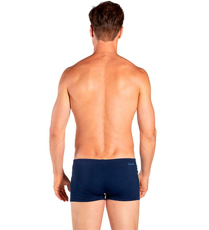 Blue men's Aquarapid sports swim shorts for watersport and outdoor activities, shown on a model.