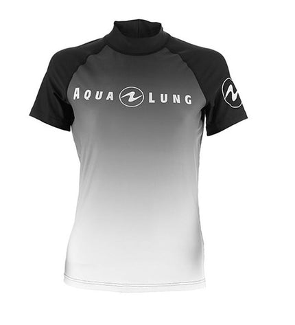 Aqua Sphere Aqua Lung rash guard T-shirt for water sports, featuring a blue design, suitable for outdoor and aquatic activities.