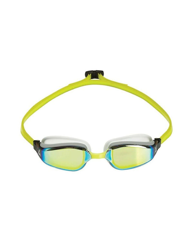 Aqua Sphere Fastlane yellow swim goggles for water sports and outdoor activities, designed for a snug fit and clear vision.