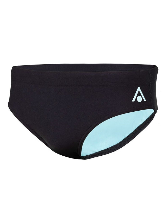 Black Aqua Sphere Essentials 8cm men's swim shorts for sports and outdoor watersports, shown on a model.