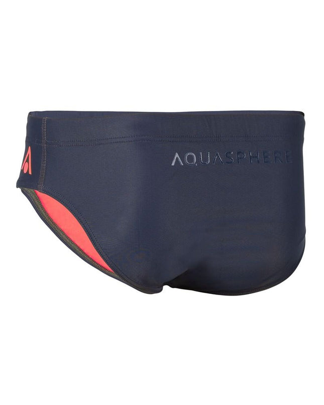 Dark blue men's swim shorts by Aqua Sphere, suitable for sport and outdoor watersports, shown on a model.