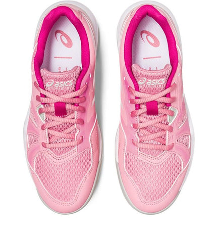 Kids' Asics Gel-Pádel Pro 5 Gs pink tennis shoes for outdoor sports, featuring supportive design and vibrant pink color.