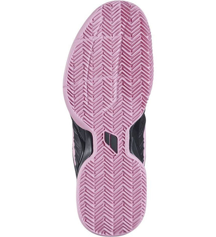 Black Babolat Propulse Fury Clay tennis shoes for women, sport and outdoor tennis footwear, shown from the side with laces visible.