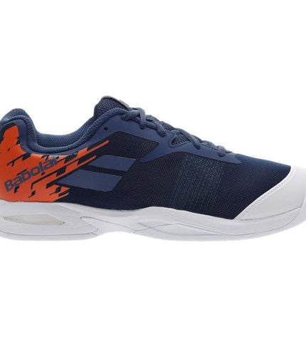 Babolat Jet Clay adult tennis shoes in dark blue for outdoor clay court play, featuring sport-specific design and cushioning.