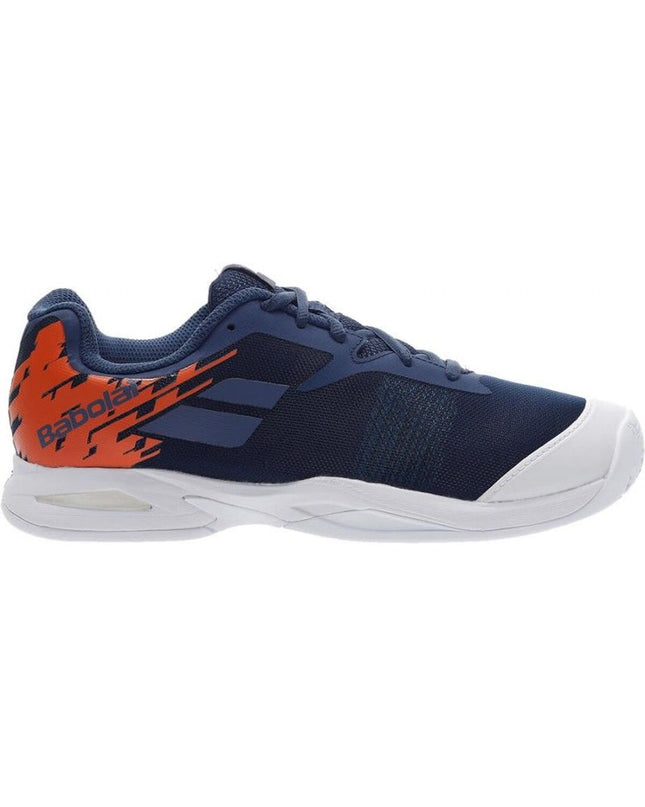 Babolat Jet Clay adult tennis shoes in dark blue for outdoor clay court play, featuring sport-specific design and cushioning.