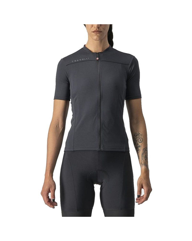 Black Castelli Anima 3 cycling jersey for sport and outdoor riding, featuring breathable fabric and a fitted design.