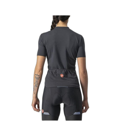 Black Castelli Anima 3 cycling jersey for sport and outdoor riding, featuring a sleek design and breathable fabric.