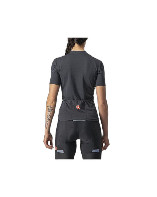 Black Castelli Anima 3 cycling jersey for sport and outdoor riding, featuring a sleek design and breathable fabric.