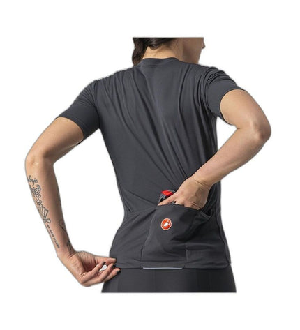 Castelli Anima 3 black cycling jersey with sporty design, suitable for outdoor riding and cycling enthusiasts.