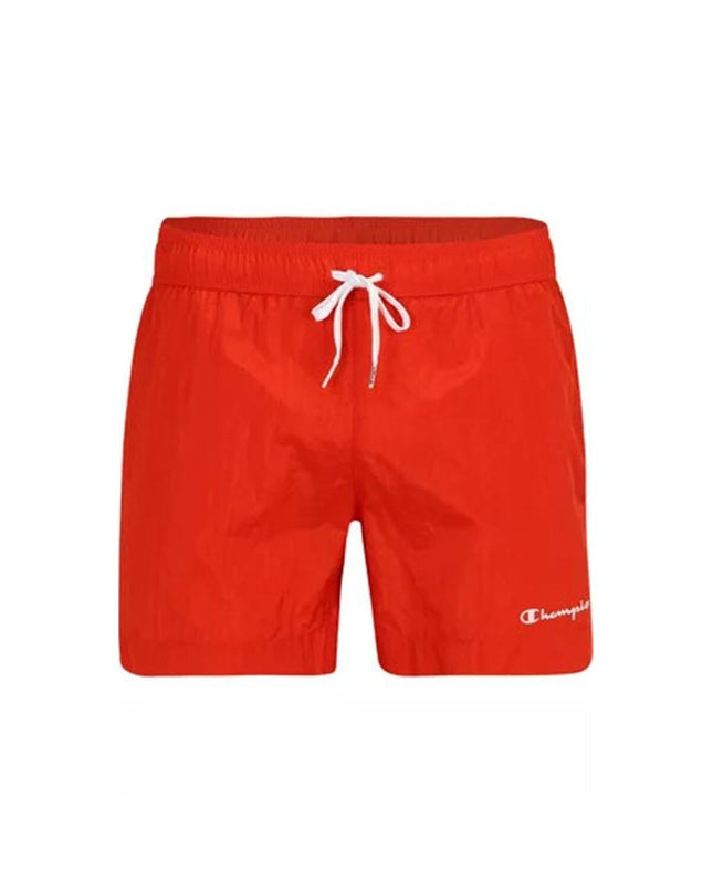 Red men's Champion swim trunks for sport and watersport, featuring a comfortable fit and sporty design.