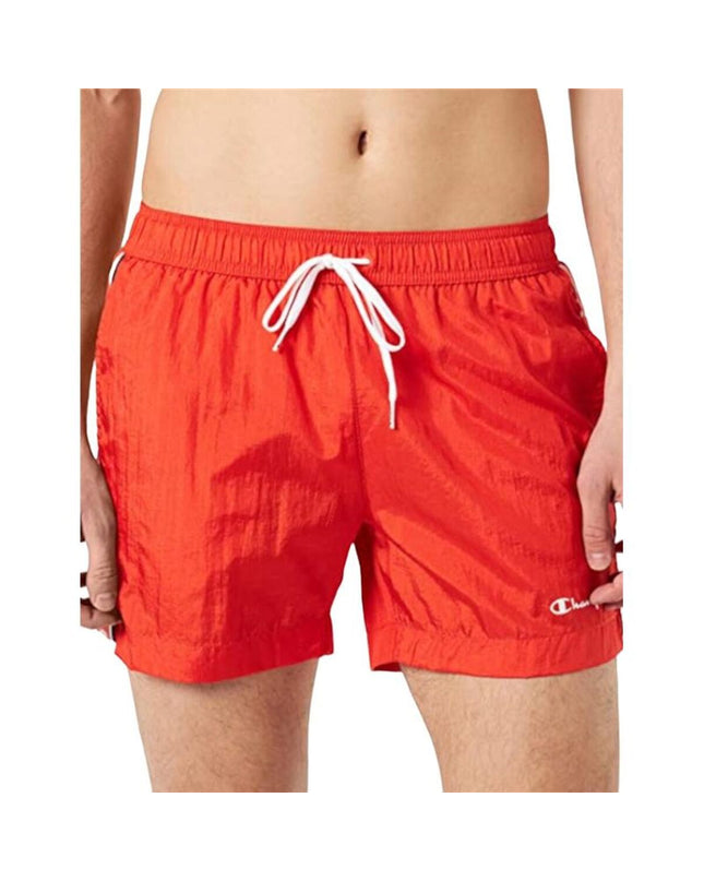 Red Champion men's swim trunks for sport and watersport, featuring a comfortable fit and sporty design.