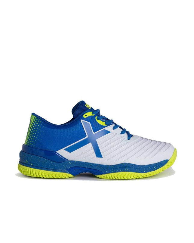 Kids' Munich Padelschoenen voor kinderen in blauw, sport en outdoor tennis shoes with cushioned soles and sporty design.