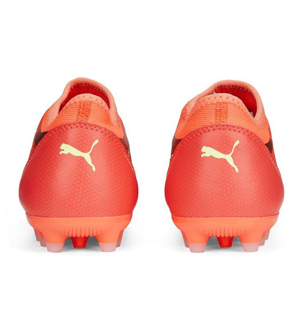 Puma Ultra Match LL MG orange soccer cleats for kids, sport and outdoor football shoes with lightweight design and grip studs