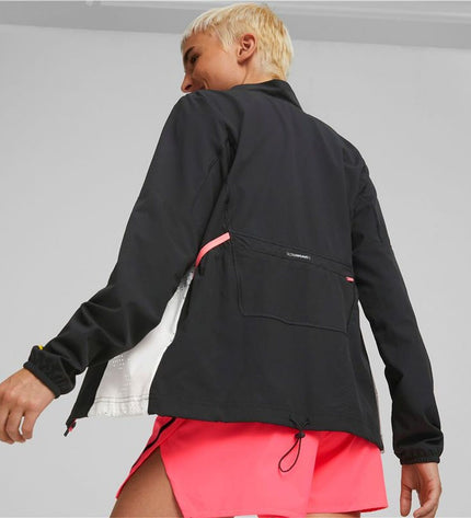 Black Puma women's sport jacket for outdoor and sport activities, lightweight and comfortable athletic outerwear.