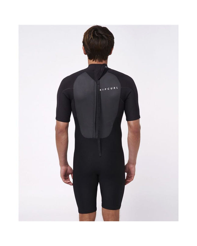 Black Rip Curl Omega 2/2 neoprene wetsuit for watersports, showing the sleek wetsuit with Rip Curl logo on the chest.