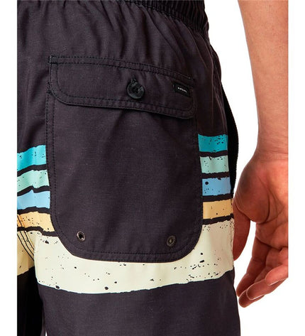 Black Rip Curl men's swim brief with "Framed Volley" design, suitable for watersports and outdoor swimming activities.