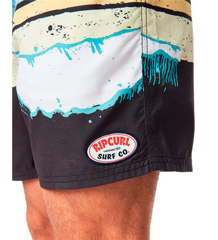 Black Rip Curl men's framed volley swim trunk with sporty design, suitable for watersport and outdoor activities.