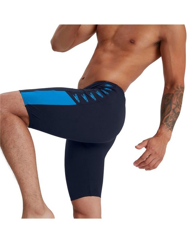 Blue men's Speedo swim trunks, sporty waterwear for men, lightweight and comfortable for outdoor water activities.