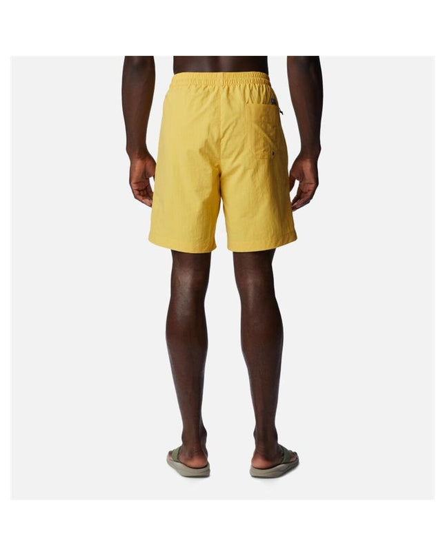 Yellow Columbia men's swim shorts for sport and outdoor watersport activities, shown on a model.