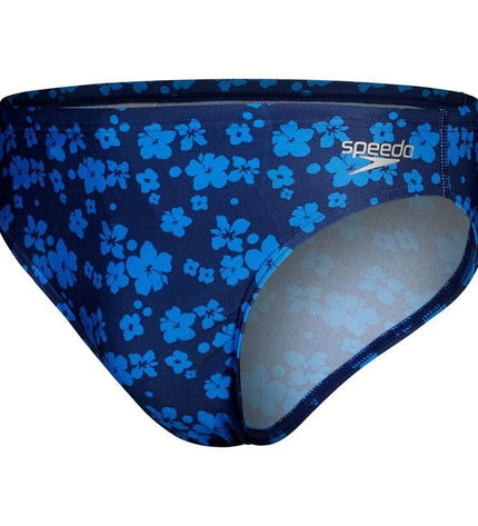 Blue men's Speedo swim trunk for sports and watersports, featuring a fitted design and quick-drying fabric.