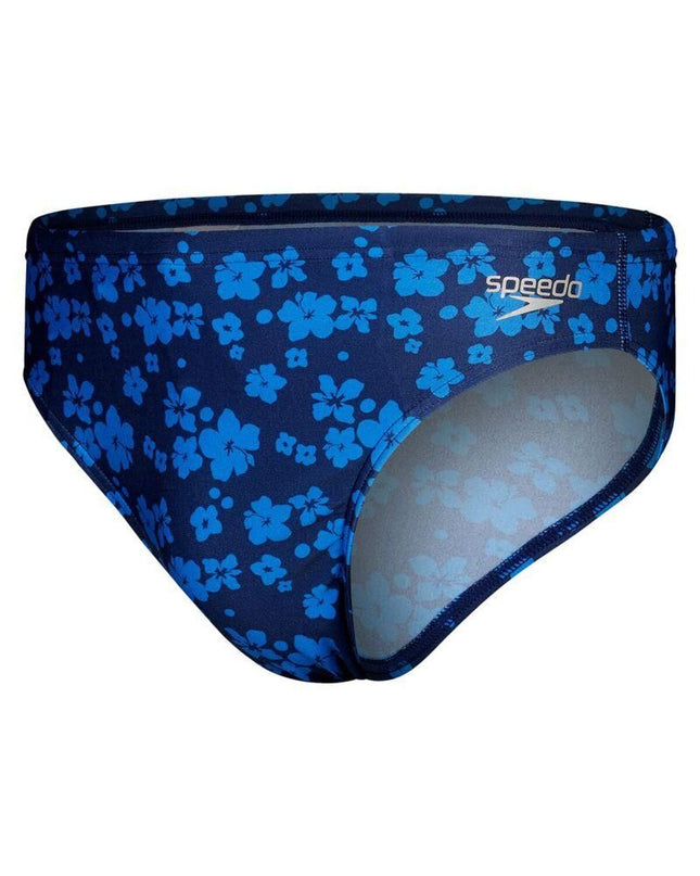 Blue men's Speedo swim trunk for sports and watersports, featuring a fitted design and quick-drying fabric.