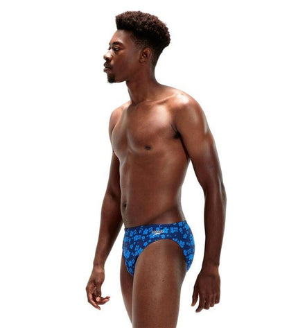 Blue men's Speedo swim shorts, sporty water sport trunks with quick-drying fabric, suitable for swimming and outdoor water activities.