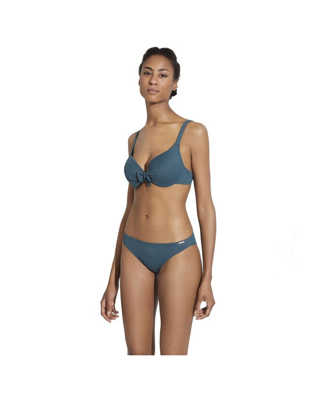 Blue Ysabel Mora bikini top for sport and watersport activities, featuring supportive straps and vibrant color.