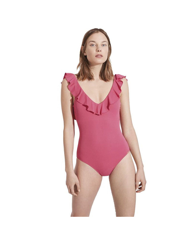 Light pink Ysabel Mora women's swimsuit for water sports, featuring a sleek, sporty design suitable for outdoor and watersport activities.