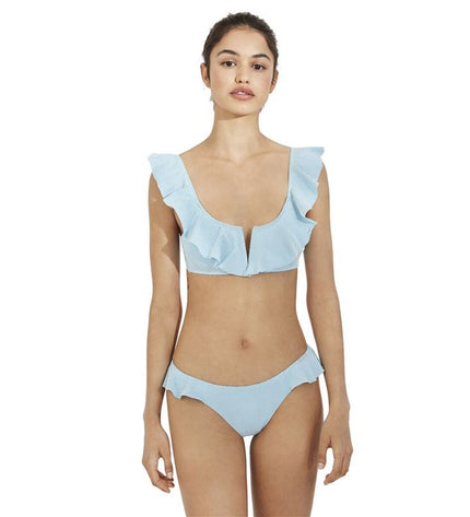 Ysabel Mora Cyaan bikini for sport and outdoor watersport, featuring a vibrant blue design, shown on a model.
