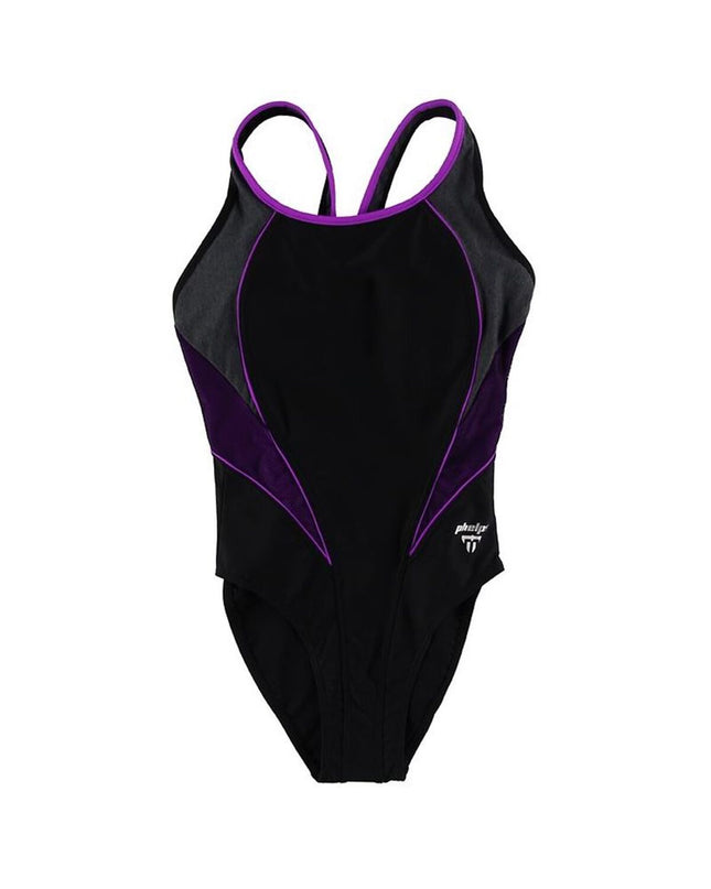 Black Phelps Hanoi women's swimsuit for water sports, featuring a sleek design suitable for swimming and outdoor water activities.