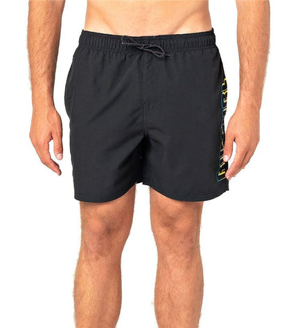 Black men's Rip Curl CBONO4-90 swim shorts with a sporty design, suitable for watersports and outdoor activities.