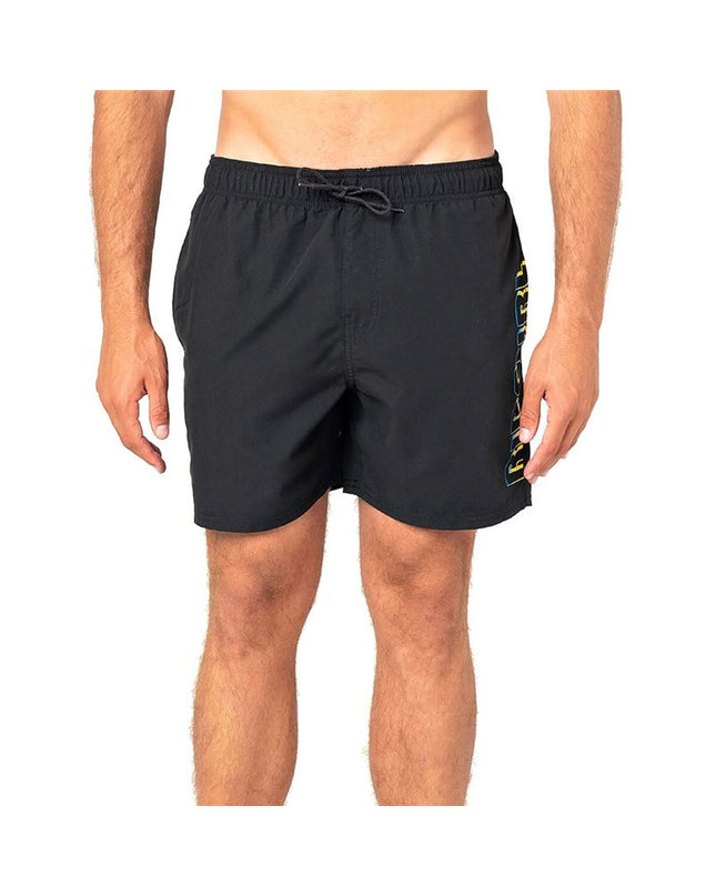 Black men's Rip Curl CBONO4-90 swim shorts with a sporty design, suitable for watersports and outdoor activities.