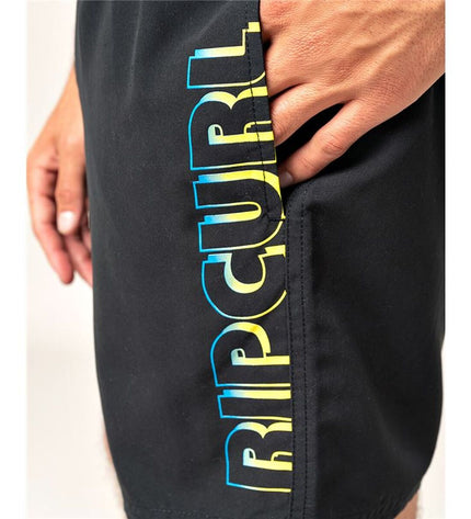 Rip Curl men's black swim trunks for watersports, featuring a sporty design and comfortable fit.